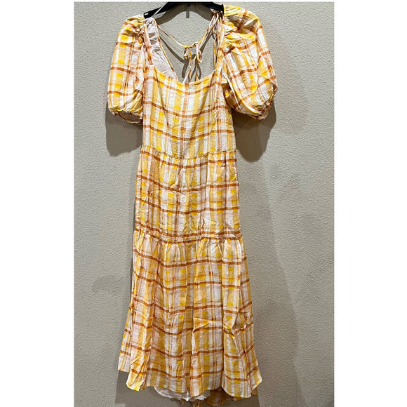 Astr The Label Womens Dress Size Large LLana Orange Yellow Plaid Tiered Maxi - Picture 1 of 4